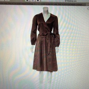 CALYPSO CHRISTIANE CELLE BRONZE SILK  SIGNATURE WRAP DRESS SZ M